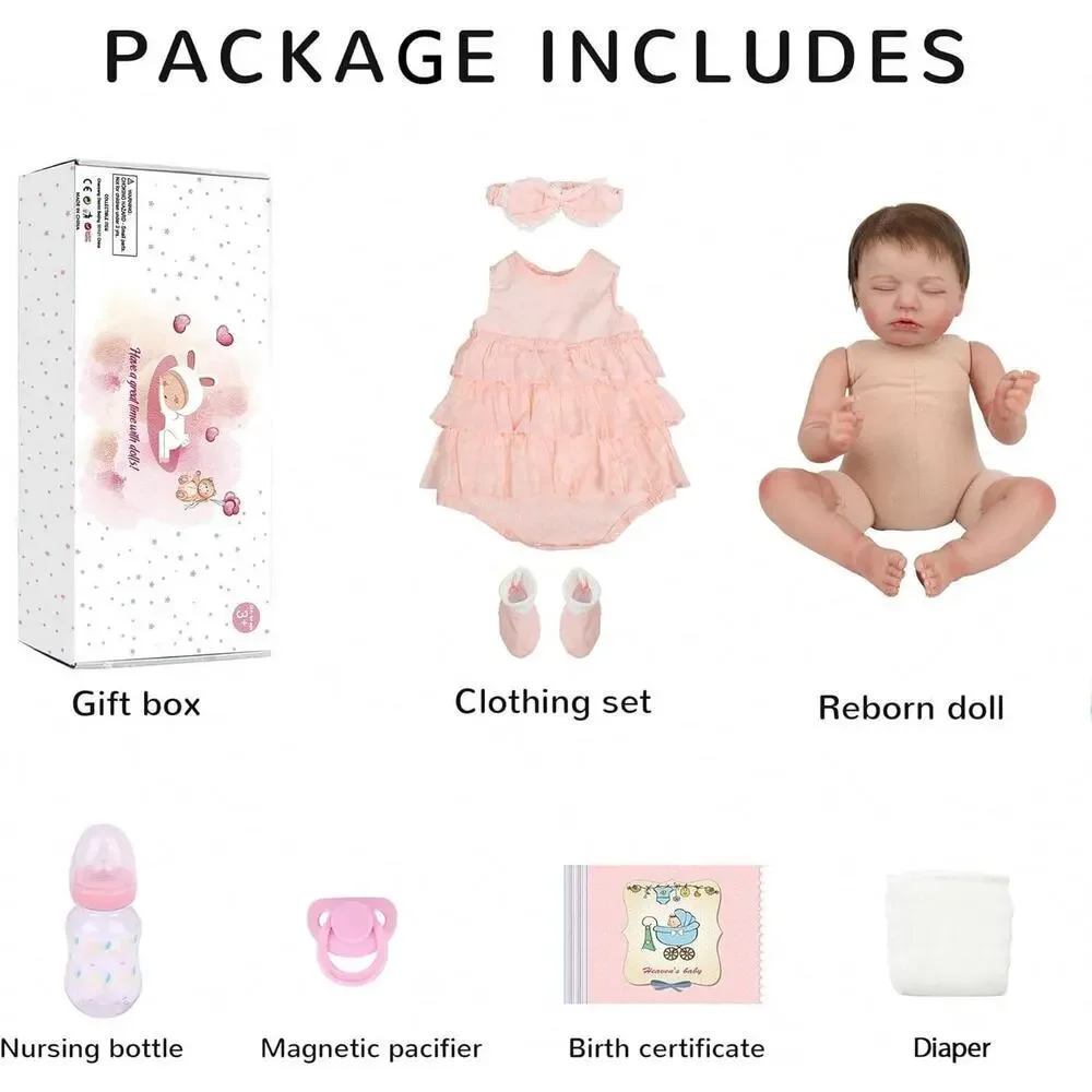 20 Inch Realistic Sleeping Newborn Baby Doll, Lifelike Handmade Cloth Body Soft